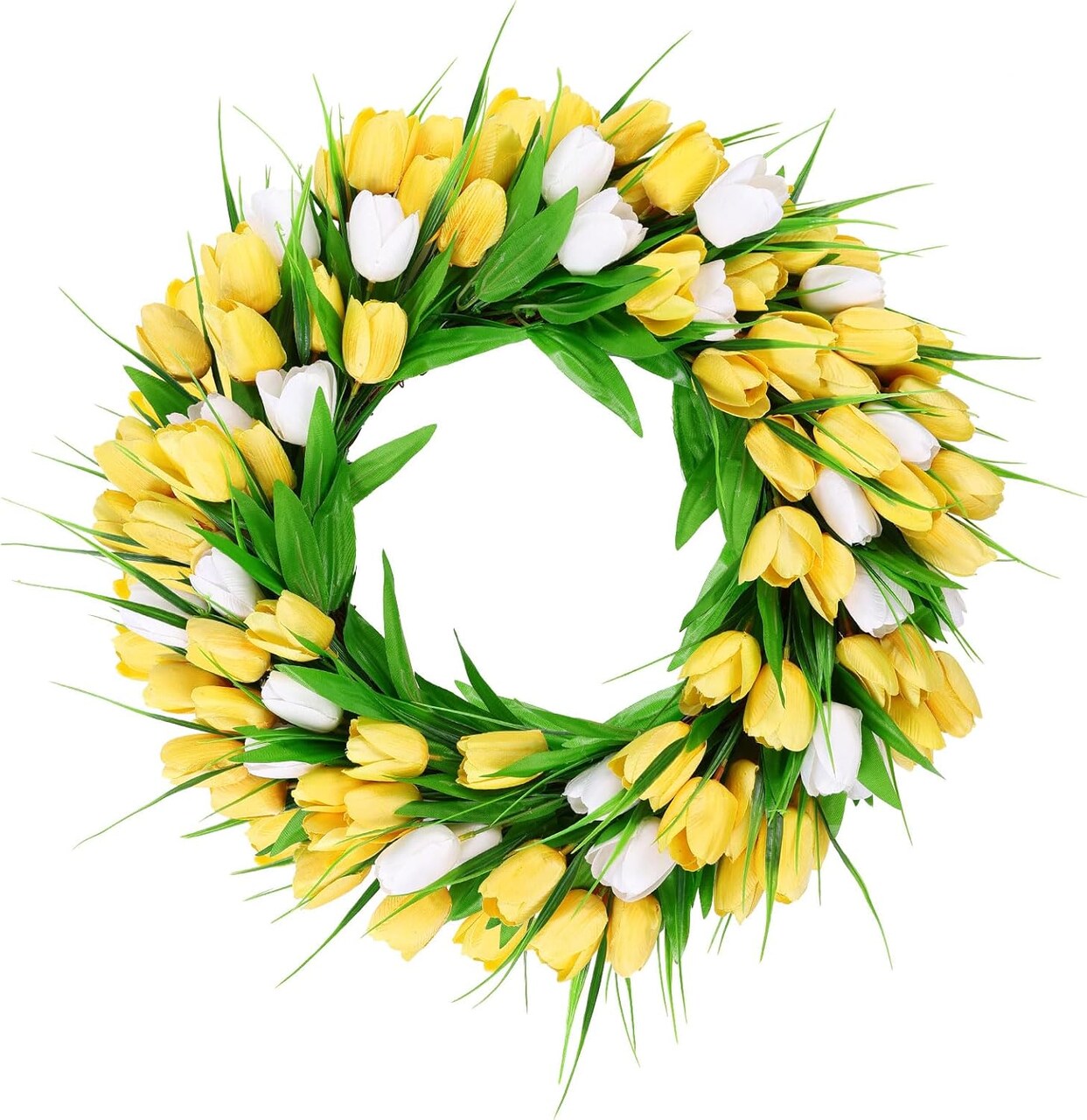 20-Inch Silk Tulip Wreath for Front Door – Artificial Spring & Summer Floral Wreath with Greenery for Window, Wall, Wedding, Valentine’s Day & All-Season Home Décor